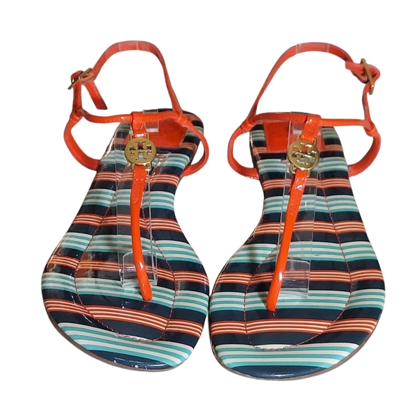 Tory Burch Emmy Habanero Pepper Stripe Cushioned Footbed Sandals - Picture 1 of 16